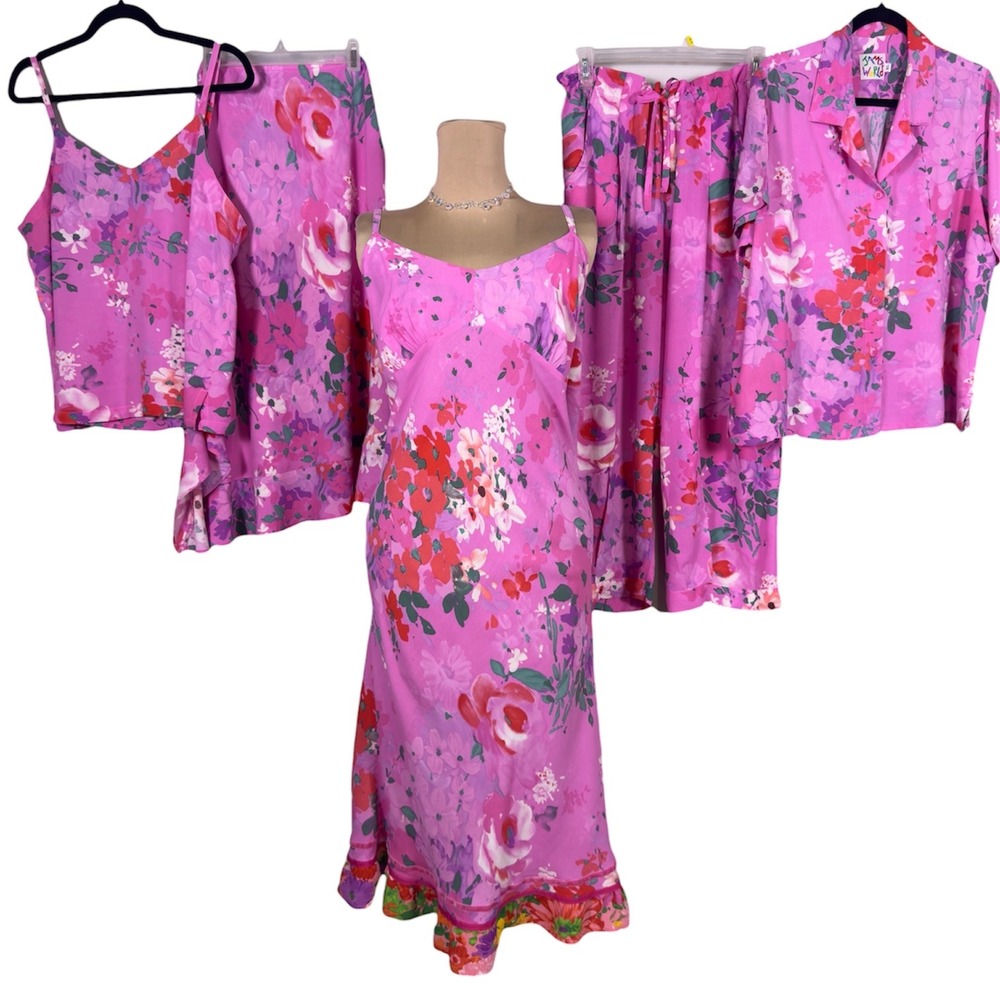 Vtg Jams World XL Floralee Pink Floral Midi Dress Hawaiian Resort Boho Ruffle - Picture 11 of 11
